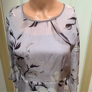 FLORYDAY. Midi length gray/white floral dress with cutout sleeves, fully…